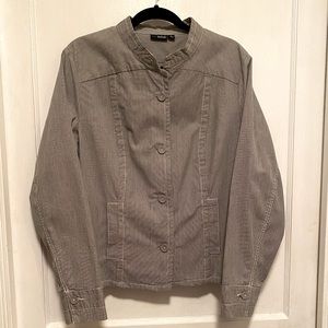 Pin-striped Cotton Jacket 1X ANA with Mandarin Collar